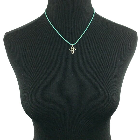 SOUTHWEST turquoise heishi bead necklace w/ sterling silver heart cross pendant - Picture 2 of 7